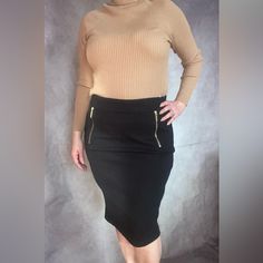 Elevate Your Wardrobe With This Stunning Michael Kors Textured Pencil Skirt. Featuring A Sleek Black Color And A Flattering Knee-Length Cut, This Skirt Is Perfect For Any Occasion. The Zipper Accent Adds A Touch Of Edginess To The Classic Pencil Skirt Style. Available In Size M, This Skirt Is A Must-Have For Any Fashion-Savvy Woman Looking To Make A Statement. Chic Workwear Skirt With Side Zipper, Fall Pencil Skirt With Side Zipper, Trendy Stretch Skirt For Workwear, Workwear Skirt With Side Zipper For Fall, Fall Workwear Skirt With Side Zipper, Fitted Mini Skirt With Zipper For Work, Elegant Fall Skirt With Zipper Closure, Chic Office Pencil Skirt With Side Zipper, Elegant Office Skirt With Zipper Closure