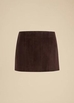 Meelar Skirt in Dark Brown Suede– KHAITE Brown Suede Skirt, Leather Outerwear, Suiting Fabric, Suede Mini Skirt, Suede Skirt, Dark Brown Leather, Outerwear Coats, Denim Pant, Brown Suede