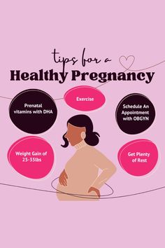 a woman sitting on top of a pink background with speech bubbles above her head and the words tips for a healthy pregnancy