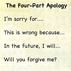 the four - part apology i'm sorry for this is wrong because in the future, i will