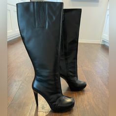 The Last Word In Sexy! New, Never Worn Outside Of Trying Them On And Walking Around My House, Beautiful Black Leather Platform Boots. These Boots Are Perfect For Halloween Costumes, Drag Shows, Goth Style Or Just A Sexy Night Out! The Quality Is Fabulous And The Platform Makes The Heel Height Much Easier To Walk In. 15” Calf Circumference, 5” Heel. Fitted Leather Platform Boots For Night Out, Leather High Heel Platform Boots For Club, Fitted Leather Heeled Boots For Club, Fitted Leather Boots For Club, High Heel Leather Boots For Club, Leather High Heel Boots For Club, Fitted Leather Platform Boots With Edgy Style, Edgy Fitted Leather Platform Boots, Fitted Leather Heeled Boots For Night Out