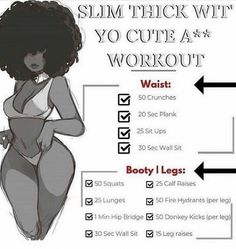 a woman's body is shown with the words slim thick wit yo cute a workout