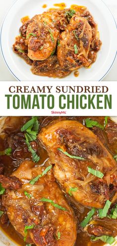 two pictures with different types of food in them and the words creamy sundried tomato chicken