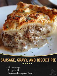 there is a piece of pie with gravy on it