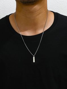 1 pc modern classical style rectangular pendant necklace for men's daily wear Silver Fashionable   Stainless Steel     Men Fashion Jewelry, size features are:Bust: ,Length: ,Sleeve Length: Simple Mens Jewelry, Men’s Pendant, Cream Shirts, Light Pants, Men Necklaces, Mens Chain, Expensive Rings, Men Pendant, Spiritual Necklace