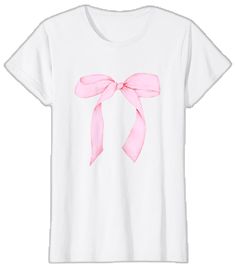 Trendy Crew Neck T-shirt With Bow, Trendy Summer T-shirt With Bow, Casual Summer T-shirt With Pink Bow, Spring Cotton T-shirt With Bow, Casual Short Sleeve T-shirt With Pink Bow, Cute Pink T-shirt With Bow, Cute Bow T-shirt For Spring, Cute White Top With Bow, Cute White Top With Bow Detail