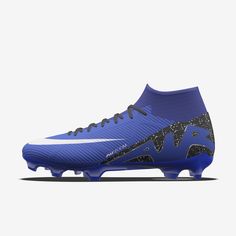 the nike superfly football shoe is shown in blue and white