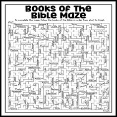 the book of the bible maze is shown in this black and white poster with words on it