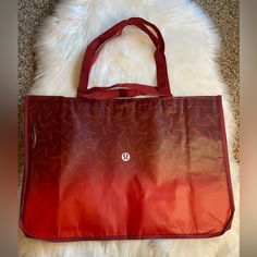 Authentic Lululemon Shopping Tote Bag Snap Closure 2 Sets Of Handles Holiday Design 18” X 21” X 8” Red Casual Reusable Bag, Red Reusable Everyday Bag, Lululemon Shopping, Red Nylon Gym Bag, Red Rectangular Travel Gym Bag, Eco-friendly Red Tote Bag, Multi Pocket Bag, Lululemon Bags, Gym Tote