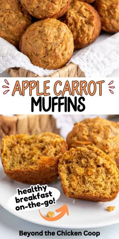 an image of apple carrot muffins on a plate with the title above it