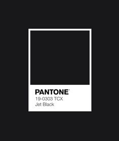 pantone's black and white logo with the word, jet black on it