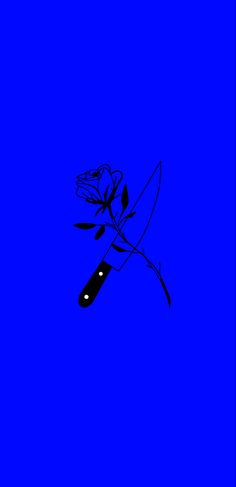 a black and white photo of a rose on a blue background