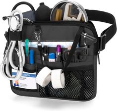 The nurse pack organizer has several slots and mesh pouch to keep your pens, thermometer, penlights and others organized. A large main compartment and a back pocket add extra space to store medical supplies. Stethoscope Holder, Nurse Fanny Pack, Stethoscope Case, Nurse Tools, Medical Scrubs Outfit, Tool Belts, Stethoscopes, Nurse Bag