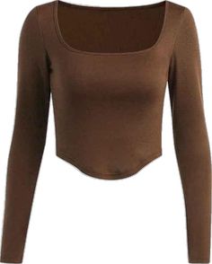 Fitted Casual Long Sleeve Top For Fall, Trendy Long Sleeve Top With Thumbholes For Fall, Casual Stretch Long Sleeve Top With Thumbholes, Plain Brown Tops For Fall, Casual Winter Tops With Thumbholes, Stretch Brown Long Sleeve Tops, Casual Long Sleeve Top With Thumbholes For Fall, Brown Stretch Long Sleeve Top, Casual Stretch Long Sleeve Top For Fall