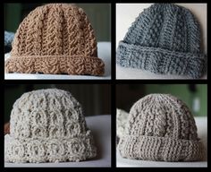 four pictures of different knitted hats on top of each other