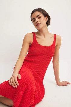 Knitted Midi Dress Red | NA-KD Knit Dresses With Spaghetti Straps, Sleeveless Ribbed Knit Maxi Dress, Knee-length Ribbed Knit Midi Dress, Casual Ribbed Square Neck Dress, Spring Ribbed Knit Maxi Dress, Summer Ribbed Dress With Spaghetti Straps, Ribbed Spaghetti Strap Summer Dress, Spring Ribbed Dress With Scoop Neck, Summer Ribbed Knee-length Dress