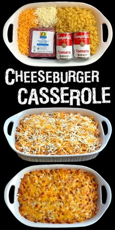 two casserole dishes with cheeseburger and macaroni in the bottom