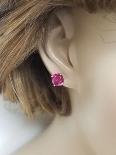 "Thanks for shopping our vintage estate store. We tend to sell well below wholesale and truly hope you enjoy all of our items. Many of the items are one of a kind, so please enjoy scrolling through the pictures and hopefully something will catch your eye. Brown spots are from camera or reflections. Nice estate 14k yellow gold created 2ct ruby studs. Color is red to pink red. Testing spinel, even though gem box stated ruby. Retails $389 on sale $189 Size: 7mm 1/4\" Weight: 1.63 grams Carat: 1ct p Beach Rings, Gold Hamsa, Round Stud Earrings, Cz Diamond, Charm Pendant, Ruby, Topaz, Gems, Yellow Gold