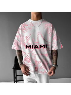 Men Youth T-Shirts, Inter Print Oversized T-Shirt Oversized Casual T-shirt With Graffiti Print, Casual Crew Neck T-shirt With Graffiti Print, Casual Drop Shoulder T-shirt With Graphic Print, Oversized Logo Print T-shirt For Summer, White Drop Shoulder T-shirt With Graphic Print, Urban Pink T-shirt With Relaxed Fit, Urban Style Pink Relaxed Fit T-shirt, Pink Relaxed Fit Urban T-shirt, Pink Relaxed Fit Urban Tops