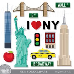 the new york clipart is displayed in front of the statue of liberty