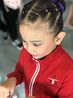 Hairstyles For Medium Length Hair For Gymnastics, Gymnastics Meet Hairstyles For Short Hair, Gymnastic Buns For Meets, Gymnastics Hairstyles Short Hair, Cool Gymnastics Hairstyles, Gymnast Competition Hair, Gymnastic Competition Hairstyles, Easy Gymnastics Hairstyles For Meets