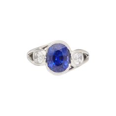 1stdibs Diamond, Sapphire Platinum Faceted Oval Ring Contemporary Sapphire Diamond Rings Oval, Bezel Set Sapphire And Diamond Ring, Ceylon Blue Sapphire, Sapphire Wedding Rings, Platinum Diamond Engagement Rings, Vintage Sapphire, Platinum Diamond Rings, Gem Diamonds, Sapphire And Diamond Ring