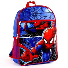 Oversized Licensed Deluxe 16" Backpack With 2 Compartments And Side Bottle Holders. Color: Blue/Red Size: 16"H X 12"W X 5"D Label: Marvel Blue Themed Back-to-school Bag, Themed Red Backpack For School, Themed Blue Backpack For End Of School Year, Red Backpack For School Events, Themed Red School Backpack, Red Backpack For End Of School Year Events, Red Backpack For School Events At Year End, Red Backpack For End-of-school-year Events, Red Themed Standard Backpack