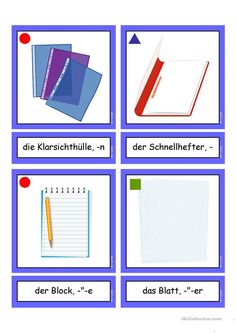 four different types of notebooks are shown in blue and purple frames with red dots