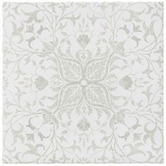 a white and beige wallpaper with an intricate design on it's surface,