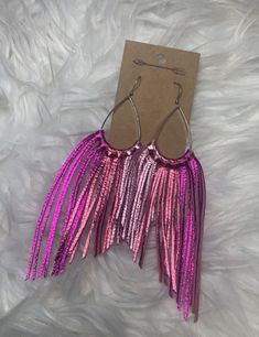 Pink Teardrop Earrings For Festival, Pink Teardrop Festival Earrings, Pink Fringe Earrings For Party, Pink Bohemian Chandelier Earrings For Party, Bohemian Pink Chandelier Earrings For Party, Pink Fringe Tassel Dangle Earrings, Pink Dangle Tassel Earrings With Fringe, Pink Dangle Tassel Earrings, Pink Fringe Earrings For Festival