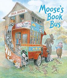 an image of a children's book bus with animals on it