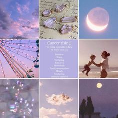 a collage of images with the moon and stars in them, including ferris wheel