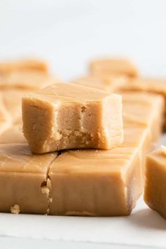 pieces of peanut butter fudge sitting on top of each other