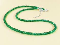 Emerald Beaded Necklace, 3-5mm Emerald Faceted Rondelle Beads Necklace, Emerald Jewelry, Green Necklace, 36 inch Necklace For Birthday Gift Details. Stone- Emerald Gemstone  Type- Faceted Quality - AAA Rare Quality  Size- 3 to 5 mm length- 13 to 36 inch Available  Shipping Service - Free World Wide Shipping Service The focal point of these necklaces is the exquisite natural faceted emerald beads, carefully selected for their exceptional color and clarity. Their captivating green hues are a testament to the unparalleled beauty of Mother Nature's creations. Paired with the finest silver elements, the necklaces exude a timeless charm that complements any style. Emeralds have been treasured for centuries for their association with love, prosperity, and renewal. Wearing this rare emerald neckla Emerald Beads Necklace, Beaded Diy, Necklace Emerald, Blue Beaded Necklace, Emerald Bead, Handmade Beaded Necklaces, Gemstone Beaded Necklace, Gold Bead Necklace, Fringe Necklace