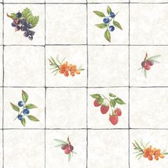 an artistic tile pattern with berries and leaves