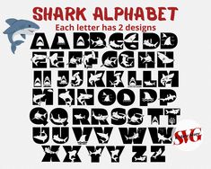 the shark alphabet has two different letters and one is black with white sharks on it