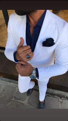 White Sport Coat Outfit Men, White Suit Blue Shirt, White Prom Suit, Sport Coat Outfit, Mens White Suit, Casual Suits Men, Blue Blazers, Summer Suits Men