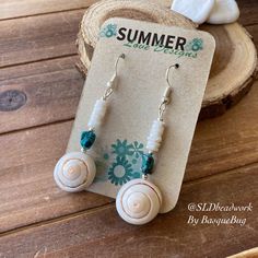 Summer Shell Dangle Jewelry, Bohemian Drop Earrings For Beach Season, Turquoise Shell Jewelry For Vacation, Turquoise Bohemian Earrings For Beach, Bohemian Turquoise Earrings For Beach, Bohemian Ear Wire Jewelry For Beach, Bohemian Ear Wire Jewelry For The Beach, Bohemian Jewelry With Ear Wire For Beach, Summer Turquoise Shell Jewelry