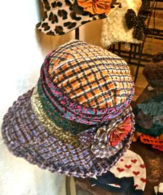 Art Hats, Fabric Hats, Scrap Crafts, Fun Hats, Dressy Hats, Sewing Hats, Wearable Art Clothing, Funky Hats, Upcycle Ideas