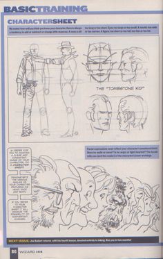 an instruction manual for how to draw the character's face and head, with instructions on