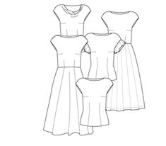 three dresses, one in white and the other in black with pleating on it