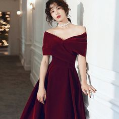 Off shoulder burgundy velvet party dress elegant adl079. Click to shop now. Free stable shipping world-wide! Vintage Shift Dress, Chic Bridesmaid Dresses, Off The Shoulder Dresses, Party Dress Elegant, Formal Cocktail Party, Velvet Party Dress, Shoulder Dresses, Elegant Prom Dresses, Long Bodycon Dress