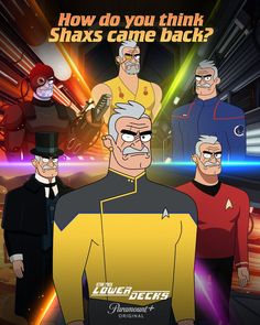 an animated poster with the characters from star trek