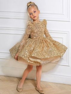 Luxury Sequin Mini Dress | Little Girls Formal Dress - Mia Belle Girls Girls Formal Wear, Sequin Flower Girl Dress, Sequin Ball Gown, Crinoline Skirt, Dress Sleeve Styles, Gauze Dress, Cute Prom Dresses, فستان سهرة, Dress Images