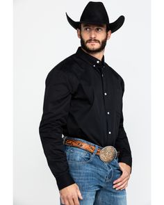 Cody James Core Black Solid Performance Twill Long Sleeve Western Shirt , Black Formal Cowboy Outfits Men Black, All Black Western Outfit Men, Mens Western Wedding Attire Guest, Vaquero Chambelanes Outfits, Black Cowboy Hat Outfit Men, Black Button Up Shirt Outfit Men, Narco Outfit Men, Cowboy Formal Wear Men, Cowboy Hat Outfit Men