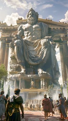 a large statue in the middle of a park with people standing around it and onlookers looking at it