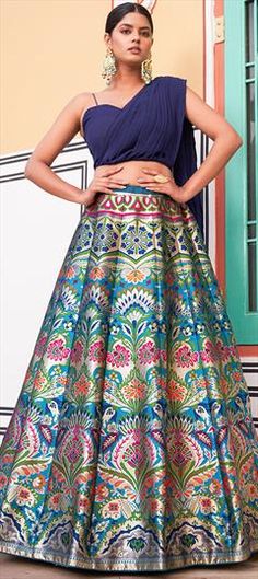 Blue color Ready to Wear Lehenga in Banarasi Silk fabric with Weaving, Zari work Blue Art Silk Choli For Reception, Blue Art Silk Choli With Self Design, Blue Banarasi Silk Choli For Festive Occasions, Blue Art Silk Self Design Choli, Blue Self Design Art Silk Choli, Blue Banarasi Silk Choli With Zari Work, Festive Blue Banarasi Silk Choli, Blue Art Silk Choli For Festivals, Blue Art Silk Lehenga For Festivals