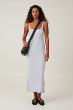 STAPLE 90S SLIP MAXI DRESS Casual Spring Everyday Maxi Dress, Casual Summer Maxi Dress For Everyday, Casual Spring Maxi Dress For Everyday, Slip Maxi Dress, Urban Apparel, Grey Maxi Dress, Midi Slip Dress, Blouse Jeans, Comfort Wear