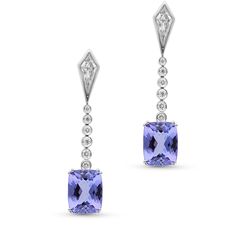 2.25 Cushion-cut carat tanzanite 2.07 Cushion-cut carat tanzanite 0.55 carat white diamonds 18K white gold Luxury Cushion Cut Tanzanite Jewelry, Luxury White Gold Tanzanite Earrings, Brilliant Cut Tanzanite Blue Earrings, Luxury Tanzanite Gemstone Earrings, Luxury Blue Tanzanite Earrings, Argentium Silver Jewelry, Emerald Earrings Drop, Sapphire And Diamond Earrings, Tanzanite Earrings