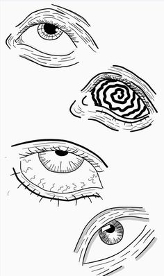 three different types of eyes are shown in black and white, with one being drawn